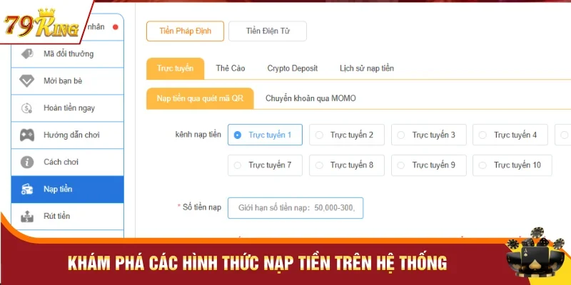 Khám phá các hình thức nạp tiền trên hệ thống